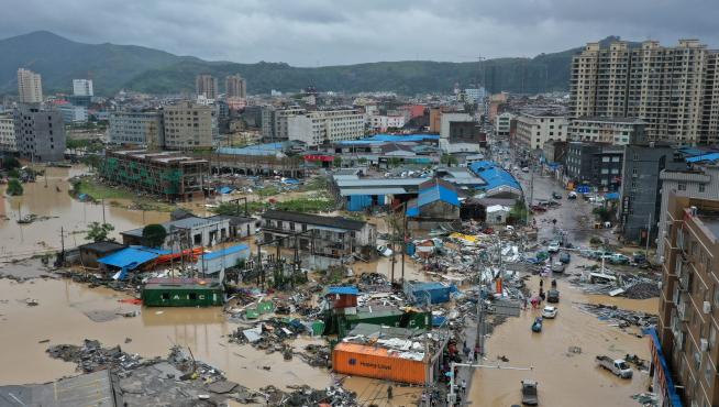 La ciudad de Dajing, dañada por el tifón.