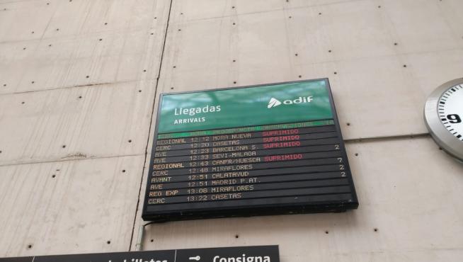 Información de trenes cancelados este domingo en la estación Delicias de Zaragoza