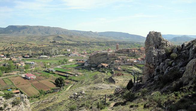 Valle del Martín desde el mirador de la tía Chula con Oliete al fondo.