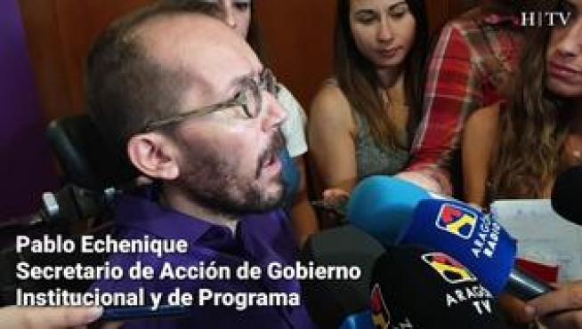 Declaraciones de Pablo Echenique, secretario de Acción de Gobierno de Podemos y cabeza de lista por Zaragoza al Congreso, antes del encuentro ciudadano en el Centro Cívico Almozara