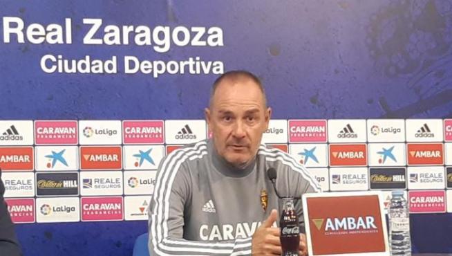 Víctor Fernández, a primera hora de la tarde de este sábado en la rueda de prensa previa al partido ante el Mirandés.