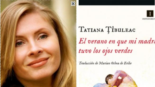 Tatiana Tibuleac y la portada de su novela premiada, publicada por Impedimenta