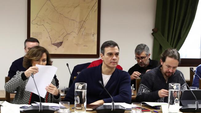 Pedro Sánchez junto a Pablo Iglesias en la reunión que celebran en Toledo.
