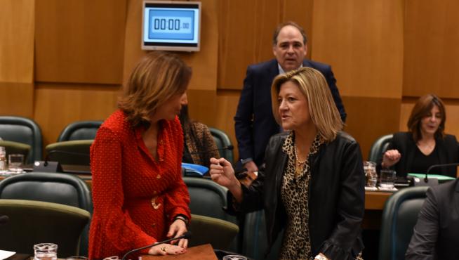 Natalia Chueca y Patricia Cavero en el pleno del Ayuntamiento de Zaragoza
