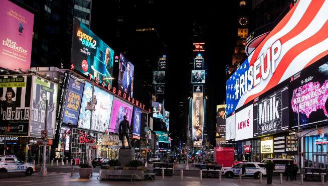 FILE PHOTO: An empty Times Square is seen following the outbreak of the coronavirus disease (COVID-19), in New York City