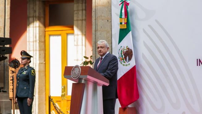 Mexico's President Andres Manuel Lopez Obrador gives a speech to the nation at the National Palace