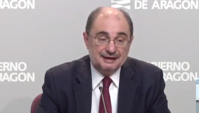 Javier Lambán, durante la rueda de prensa posterior a la conferencia de presidentes.