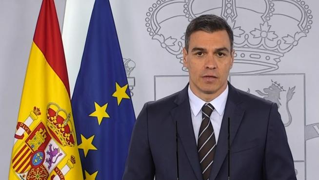 Pedro Sánchez en su comparecencia este sábado en la Moncloa.