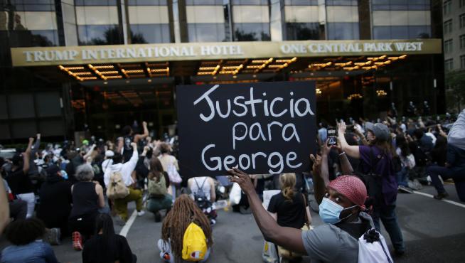 Protesters rally against the death in Minneapolis police custody of George Floyd, in the Brooklyn borough of New York City