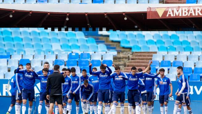 Imagen novedosa en el último trimestre: el Real Zaragoza se entrenó este domingo 7 de junio en el estadio de La Romareda.