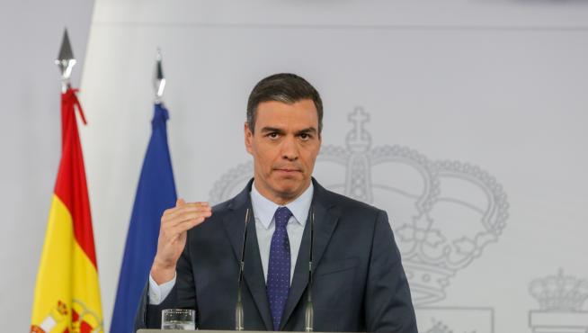 Pedro Sánchez este domingo durante su intervención desde la Moncloa.