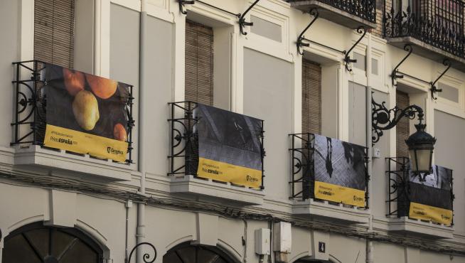 Cuatro de las fotografías seleccionada, en la plaza de San Felipe de Zaragoza.