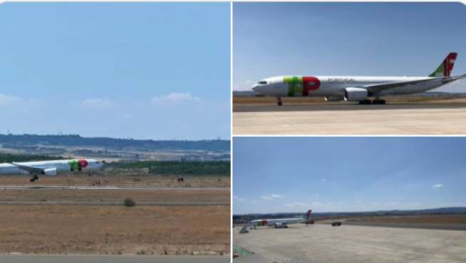 Avión de carga de TAP en el Aeropuerto de Zaragoza.