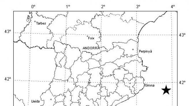 Mapa del seísmo en la Costa Brava.