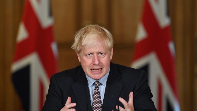 Britain's Prime Minister Boris Johnson holds a virtual news conference, in London