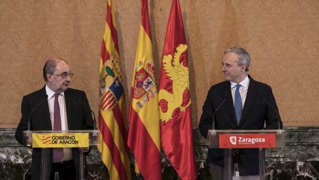 Javier Lambán y Jorge Azcón, tras la celebración del consejo bilateral de marzo.