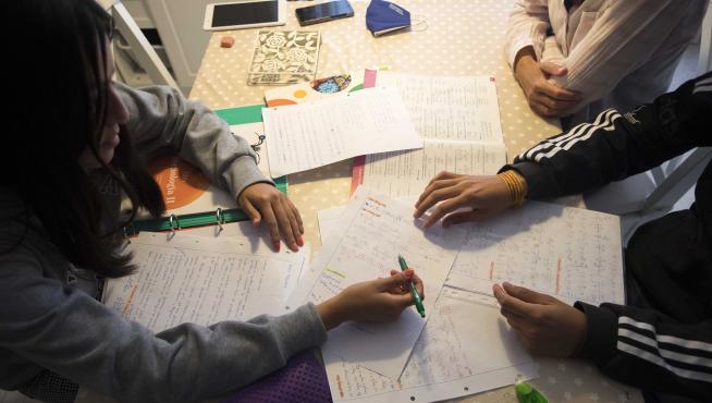 Dos hermanos, que cursan 3º de la ESO y 1º de bachillerato, hacen los deberes en su casa