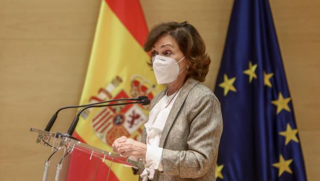 Carmen Calvo en el acto del Observatorio Mujeres, Ciencia e Innovación