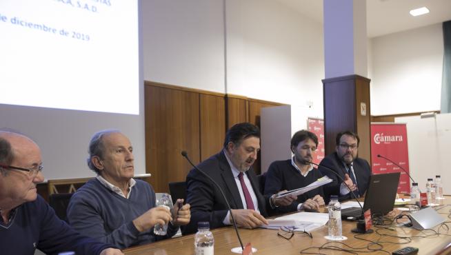 Junta de accionistas de la SD Huesca celebrada el año pasado en la Cámara de Comercio de Huesca.