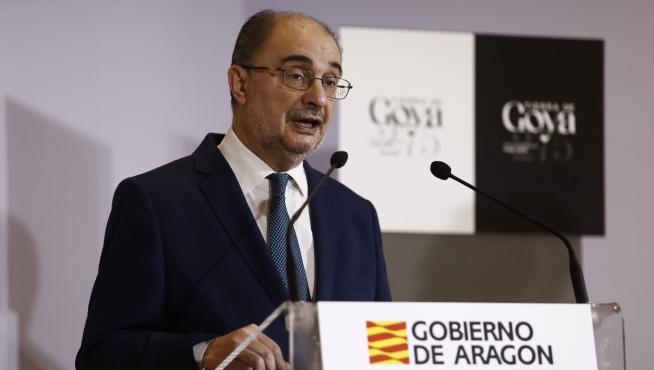 El presidente de Aragón, Javier Lambán, este jueves en el Museo de Zaragoza