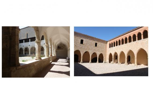 Pilares octogonales en el claustro del convento de San Bernardino en Morano Calabro y en el castillo de Rubielos de Mora (Teruel).