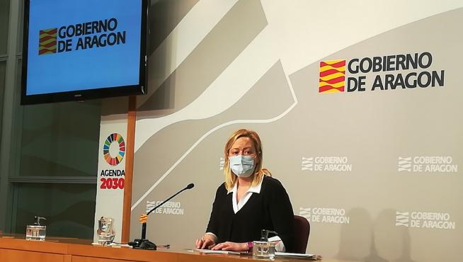 La consejera Marta Gastón en la comparecencia hoy en la sede del Pignatelli para valorar los resultados del paro del mes de febrero.