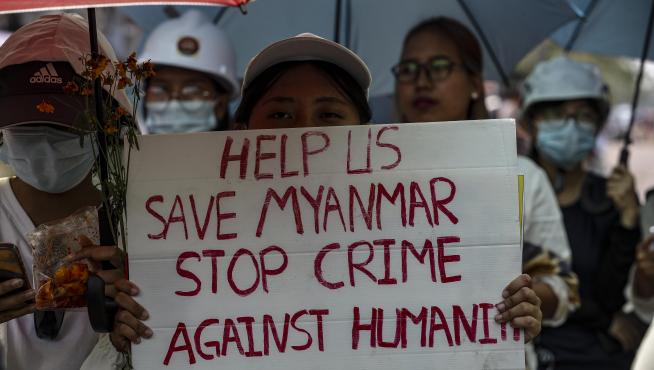 Protest against military coup, in Yangon