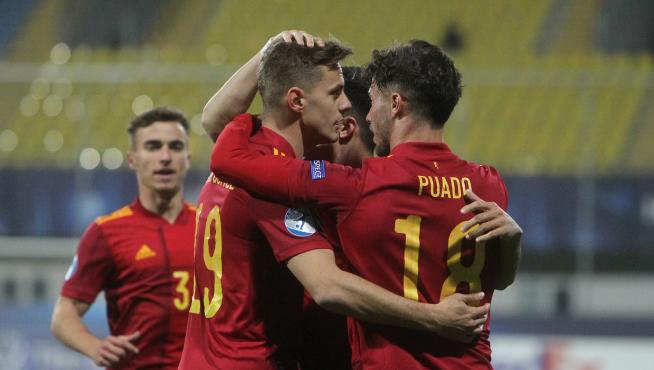 Partido de la selección española sub-21 contra la República Checa: Dani Gómez gol y alegría de sus compañeros