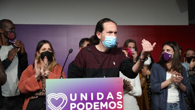 Pablo Iglesias durante su comparecencia tras los resultados electorales