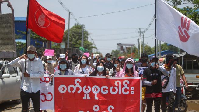 Protest against Myanmar military coup, in Mandalay
