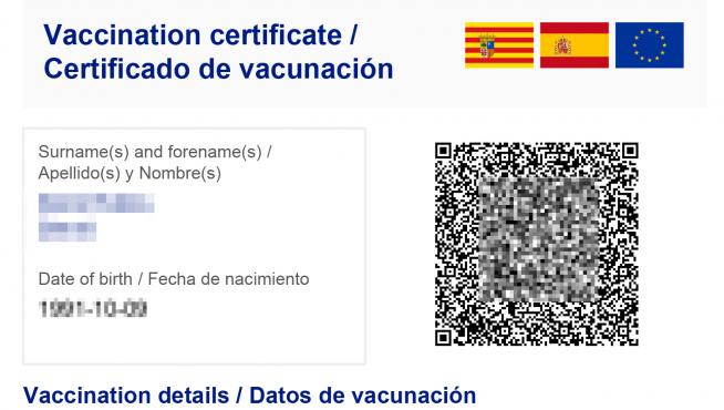 Certificado de vacunación que se puede descargar en pruebas.