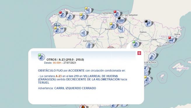 Accidente de tráfico en la A-23, a la altura de Villarreal de Huerva.