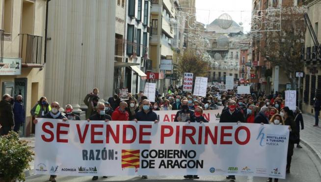 Una de las protestas celebradas el pasado invierno en Huesca por el parón del sector de la nieve.