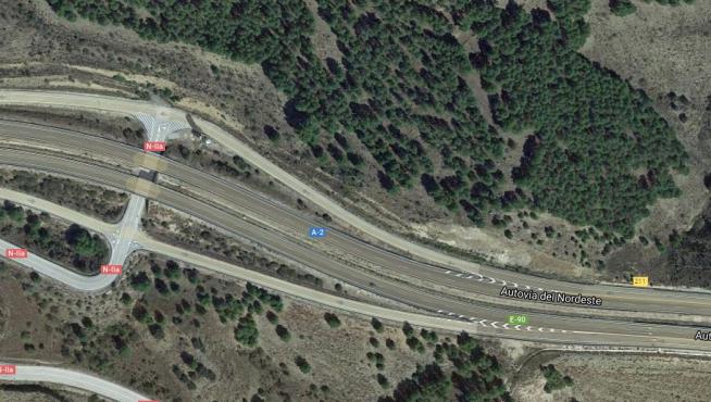 A-2 a su paso por Bubierca, lugar aproximado del accidente.
