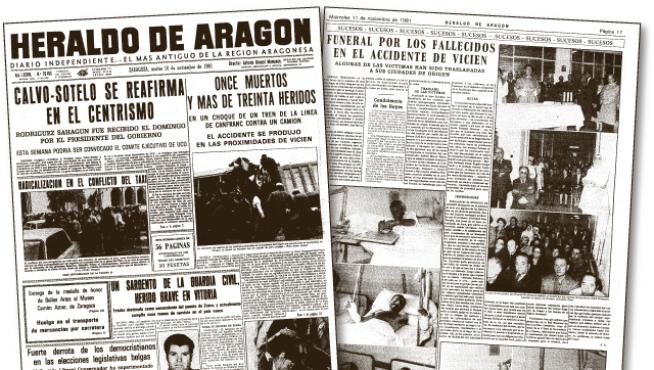 Páginas publicadas en 1981 por HERALDO DE ARAGON en las que informaba del accidente
