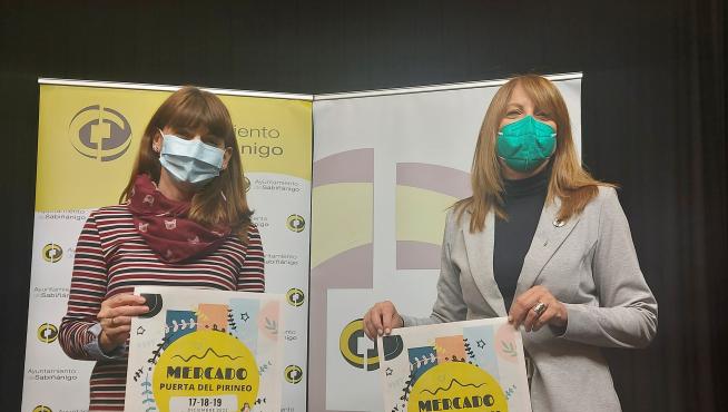 La concejala de Promoción, Isabel Mañero, y la alcaldesa de Sabiñánigo, Berta Fernández, en la presentación de la feria.