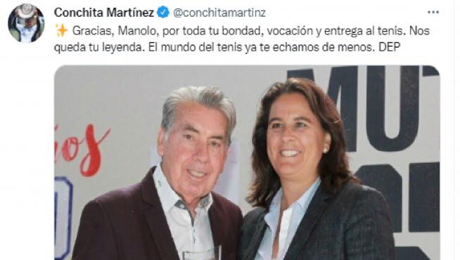 Tuit de Conchita Martínez tras la muerte del extenista Manolo Santana.