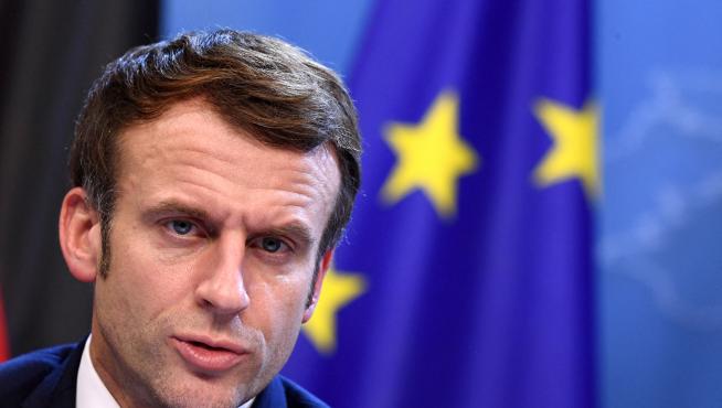 FILE PHOTO: France's President Emmanuel Macron speaks at a news conference  in Brussels