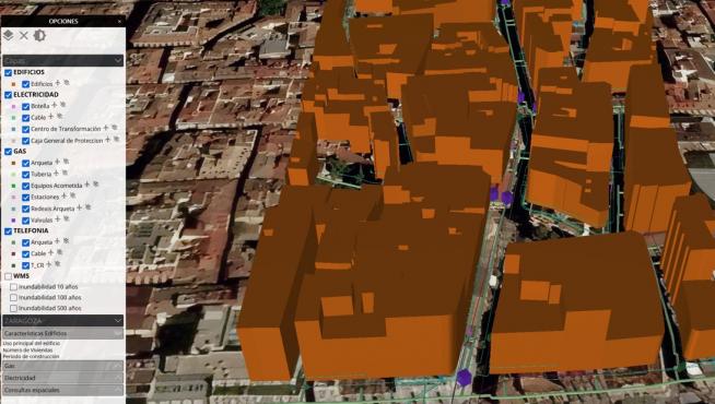 El gemelo incluye modelización 3D de los edificios y de las redes de abastecimiento