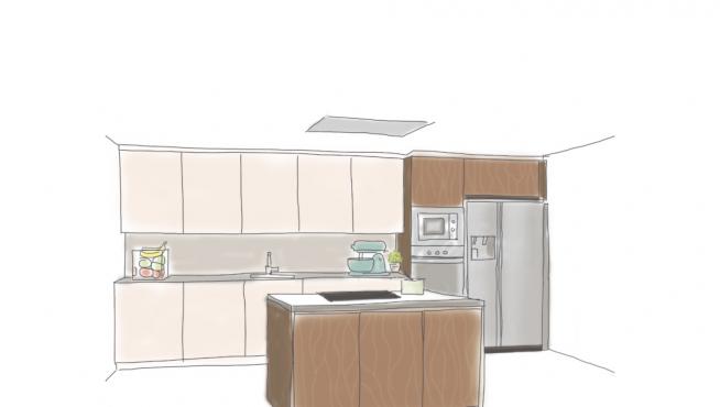 Dibujo de una cocina de las viviendas de Residencial Amadeus