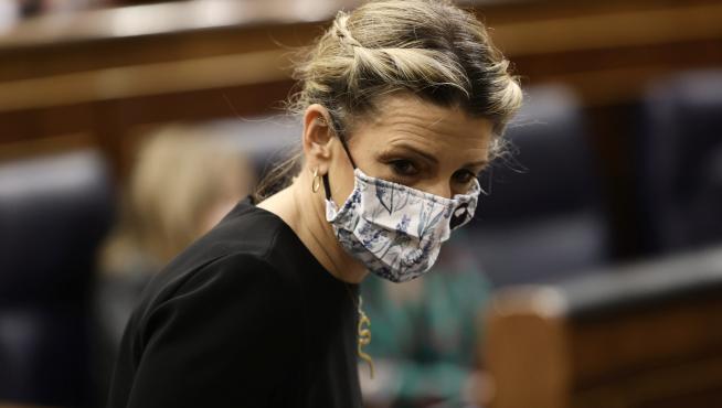 Yolanda Díaz durante la sesión plenaria de este miércoles.
