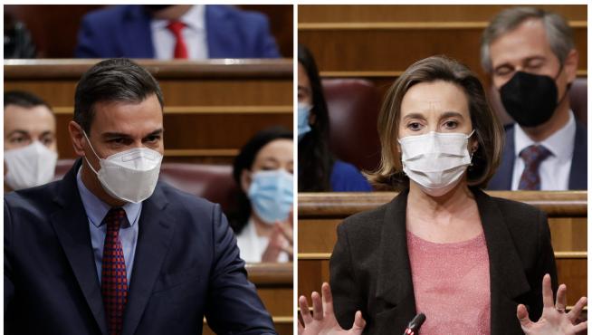 Pedro Sánchez y Cuca Gamarra, este miércoles en la sesión de control al Gobierno en el Congreso.