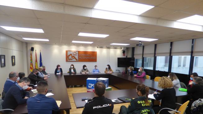 Imagen de la reunión de trabajo celebrada este lunes en la sede de la Comarca Alto Gállego.