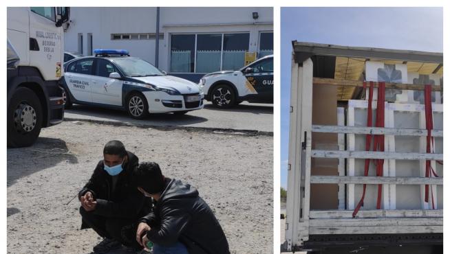 Los dos hombres de origen afgano, en la fotografía, se ocultaron entre la carga del camión, que llevaba lavadoras a Valencia y Salamanca.