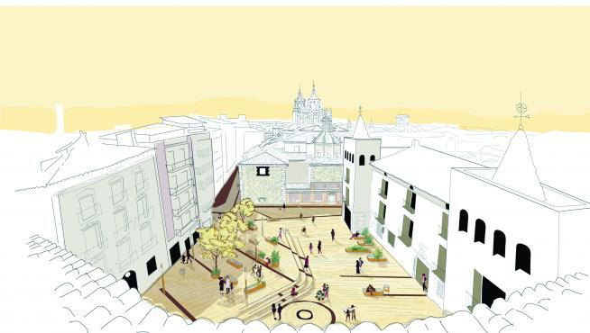 Recreación del proyecto para la plaza de la Marquesa, vista desde el Museo Provincial de Teruel.