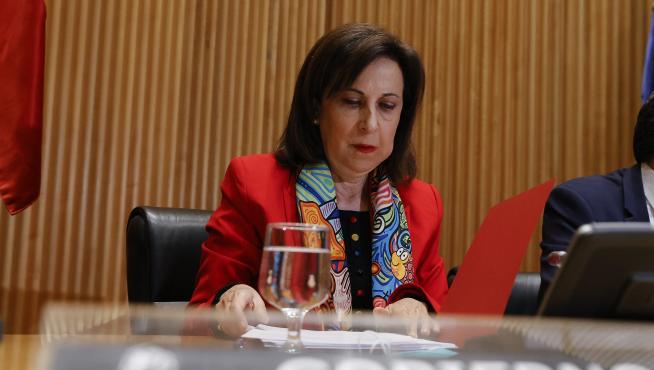 La ministra de Defensa, Margarita Robles, durante su comparecencia este miércoles ante la Comisión de Defensa del Congreso