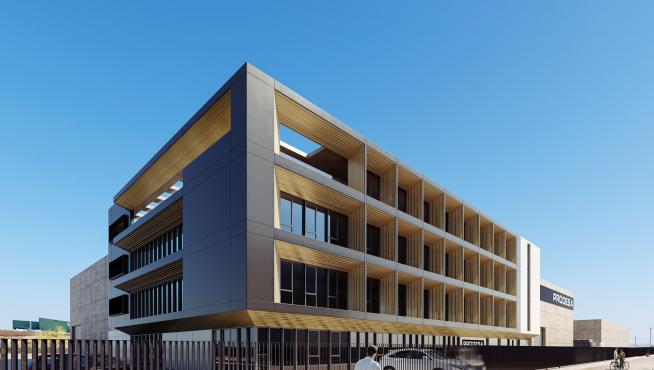 Recreación del edificio de oficinas de Prodesa en el PTR, junto al que se construirá las naves.