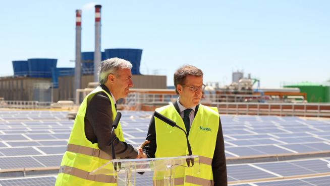 Jorge Azcón y Alberto Núñez Feijóo, en Nurel, Zaragoza.