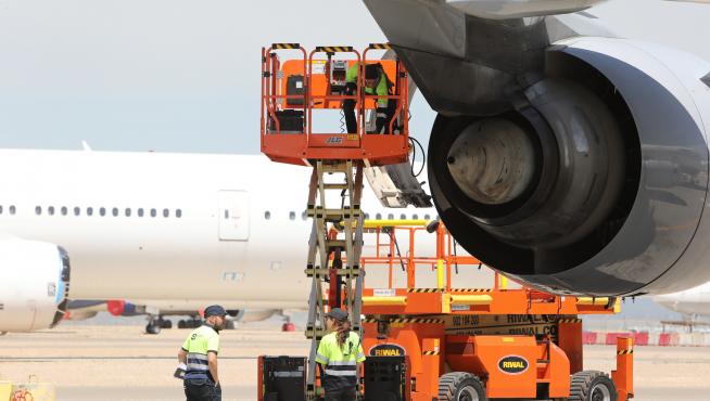 Planta de desmantelamiento de aviones de Tarmac Aragón en el aeropuerto de Teruel