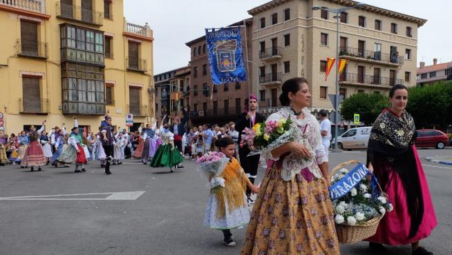 Celebración de la ofrenda de flores y frutos este lunes, Día de la Comarca en las fiestas de Tarazona.